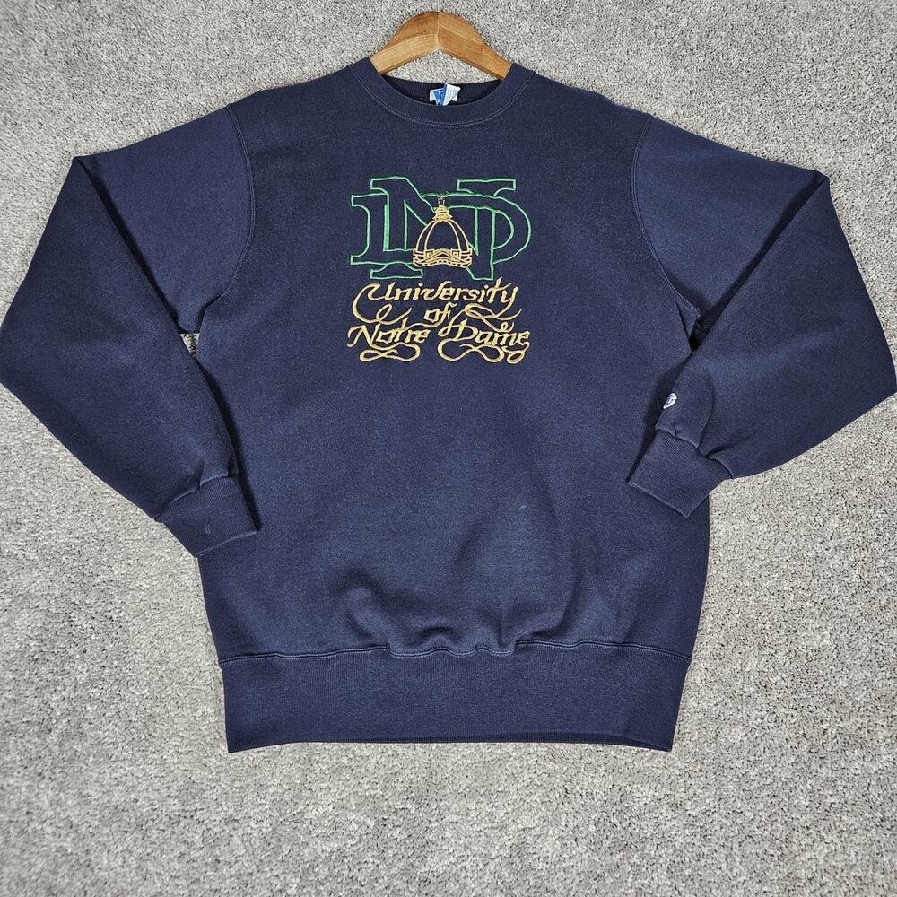 Vtg Champion University Of Notre Dame Sweatshirt Men's XL Navy Embroidered USA